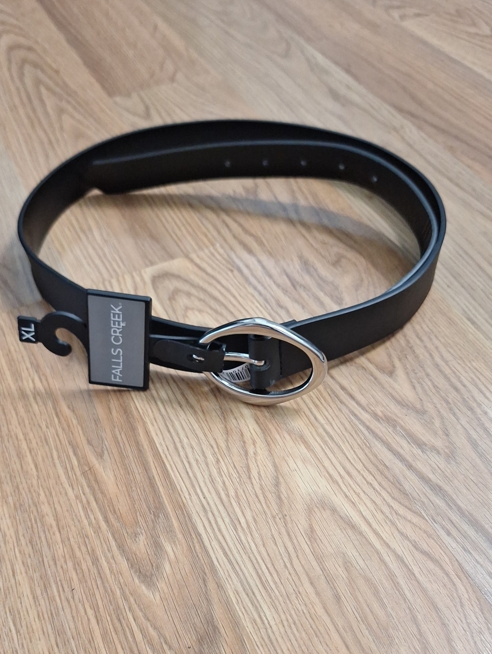 Falls Creek Black Women's Faux Leather Belt with Silver Oval Buckle